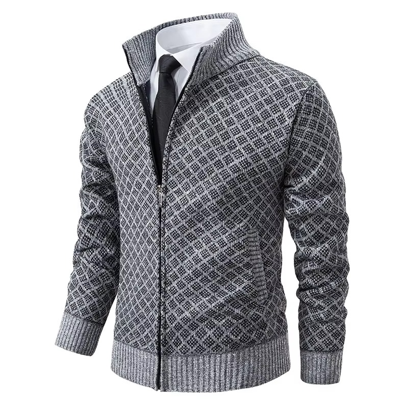 Mens Knitted Stand Collar Zip Up Cardigan Sweater Lightweight Casual Wear For Everyday Style Street-Wave