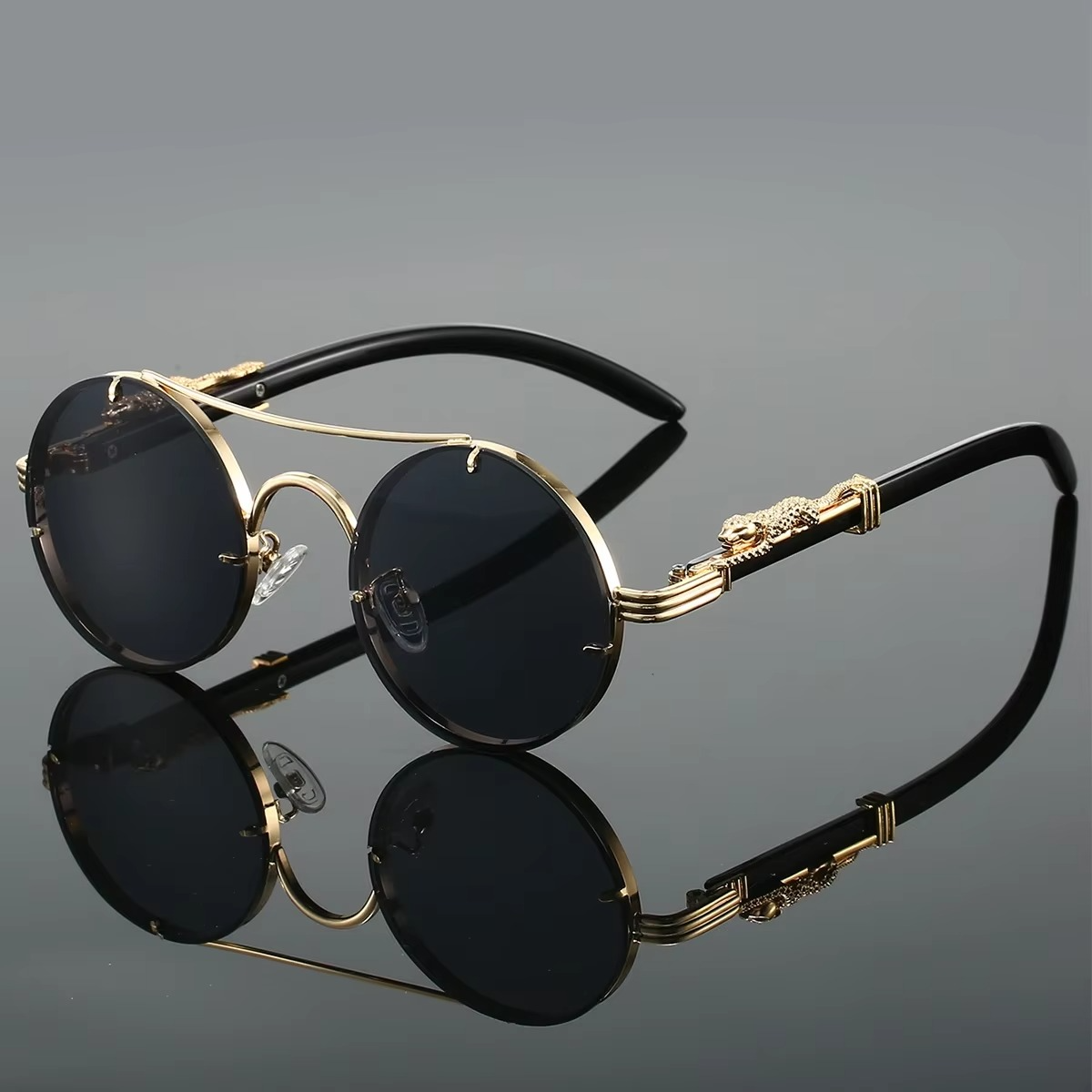 Vintage Round Sunglasses With Double Bridge Unisex Gold Tone Frame Red Tinted Lenses By Street-Wave