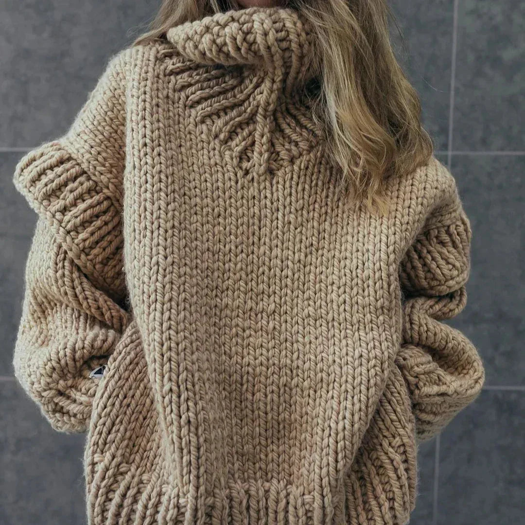 Street Wave Winter Chunky Knit Roll Neck Sweater For Women Cozy Oversized Warmth