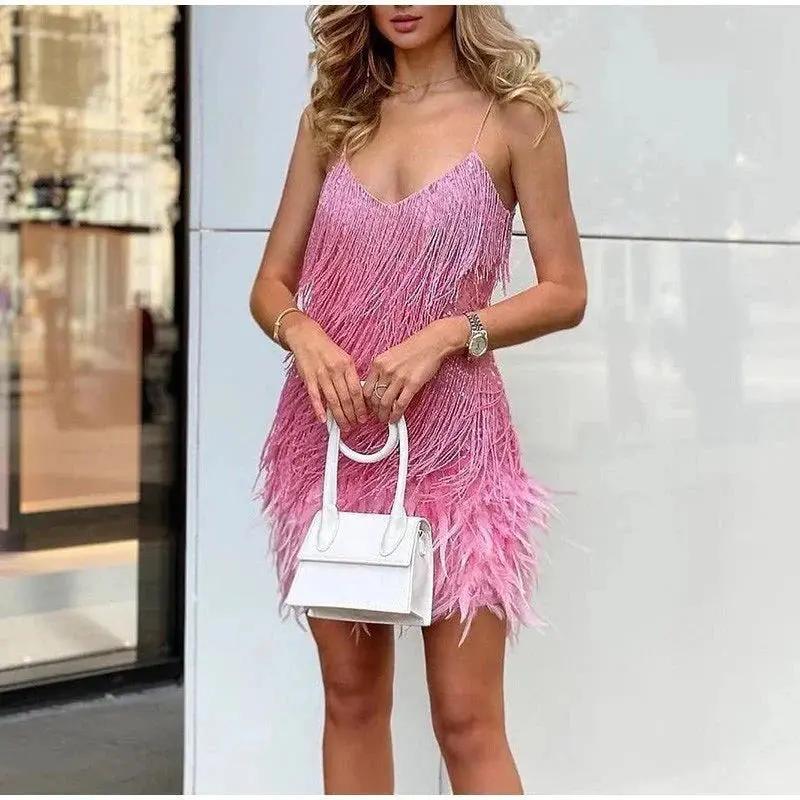 Sequin Cocktail Dress Street-Wave for Women with Showstopping Feathered Fringe