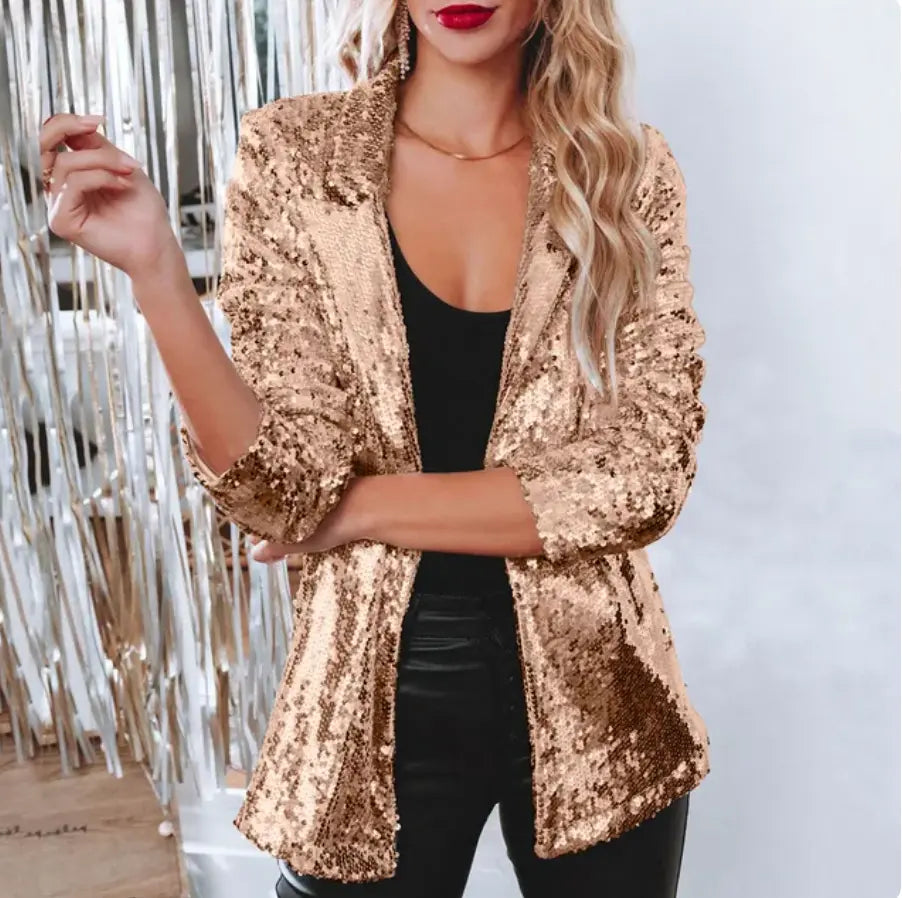 Street Wave Sequin Blazer For Women Eye Catching Shine Eveningwear Glam