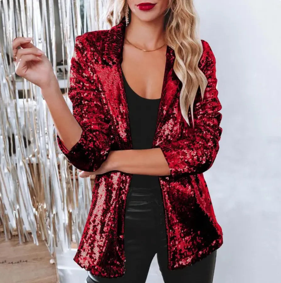 Street Wave Sequin Blazer For Women Eye Catching Shine Eveningwear Glam