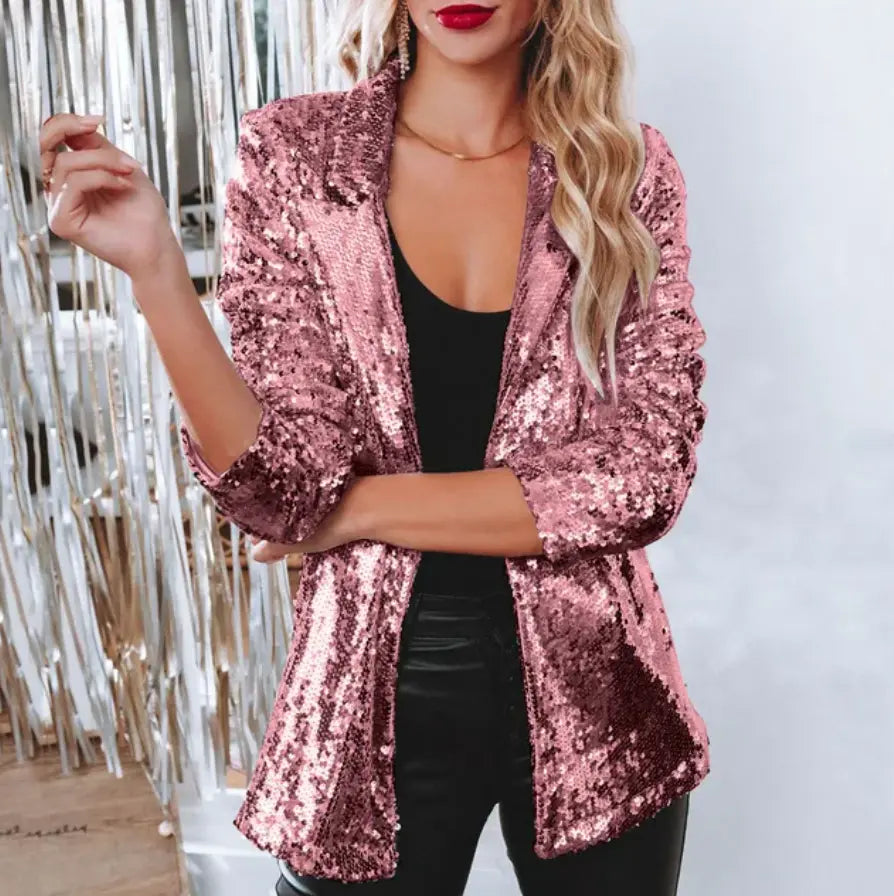 Street Wave Sequin Blazer For Women Eye Catching Shine Eveningwear Glam