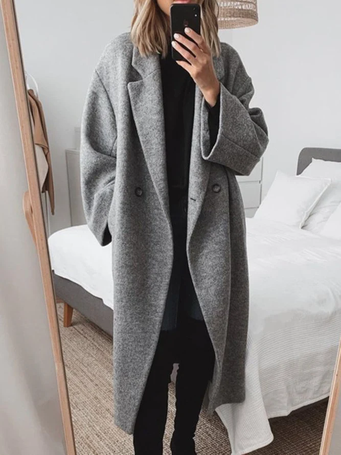 Streetwave Oversized Longline Coat For Women, Elegant Winter Outerwear With Double Breasted Front