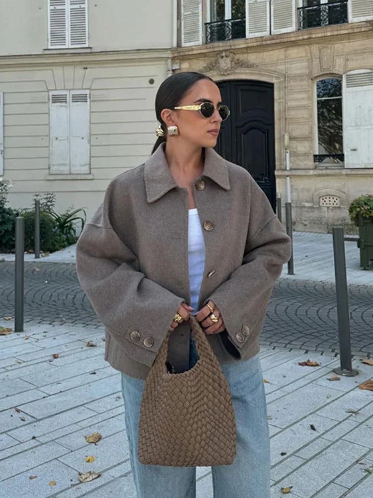 Street Wave Plus Size Wool Blend Jacket With Oversized Fit Classic Collar Warmth And Style