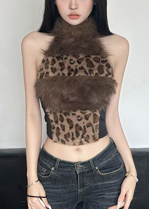 Débardeur sexy en patchwork léopard dos nu et duveteux pour l'été - Street-Wave