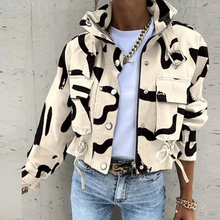 Street-wave Bare Promise Jacket Geometric Print Durable Polyester For Urban Style