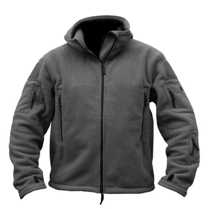Street-Wave Tactical Thermal Fleece Jacket With Zippered Pockets Water Resistant Rugged Outerwear For Men