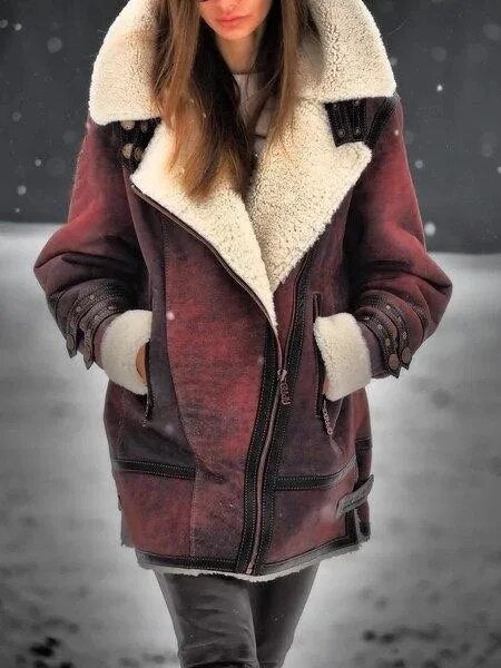 Street-Wave Women's Winter Coat With Oversized Shearling Collar And Front Pockets For Cold Weather