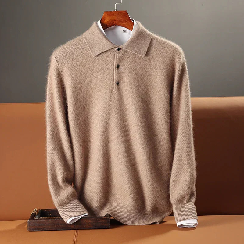 Street-Wave Men's Wool Polo Sweater Relaxed Fit Long Sleeve Warm Comfort