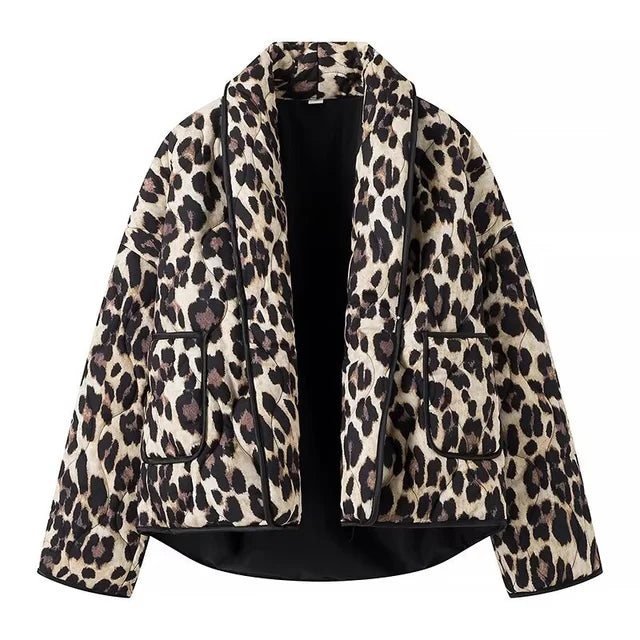 Street-Wave Leopard Print Jacket for Women - Trendy Wild Pattern, Cozy Comfort for Fashionable Ladies
