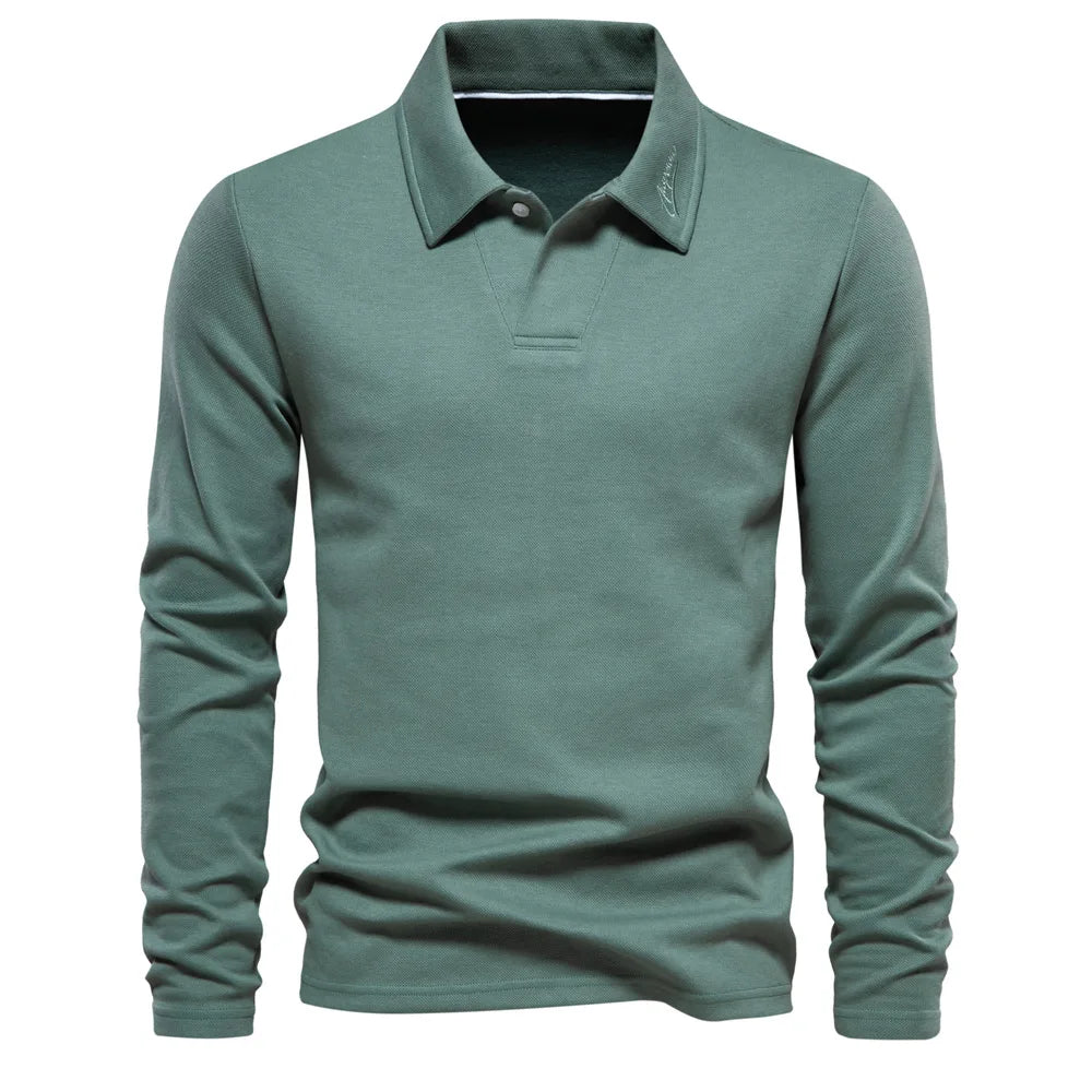 Lucarae Men's Winter Cotton Polo Shirt Long Sleeve Warm Comfort All Season For Cold Weather
