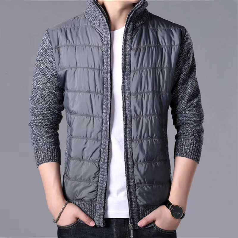 Street-Wave Men's Thick Knit Cardigan Winter Jacket Patchwork Warm Slim Fit Outerwear