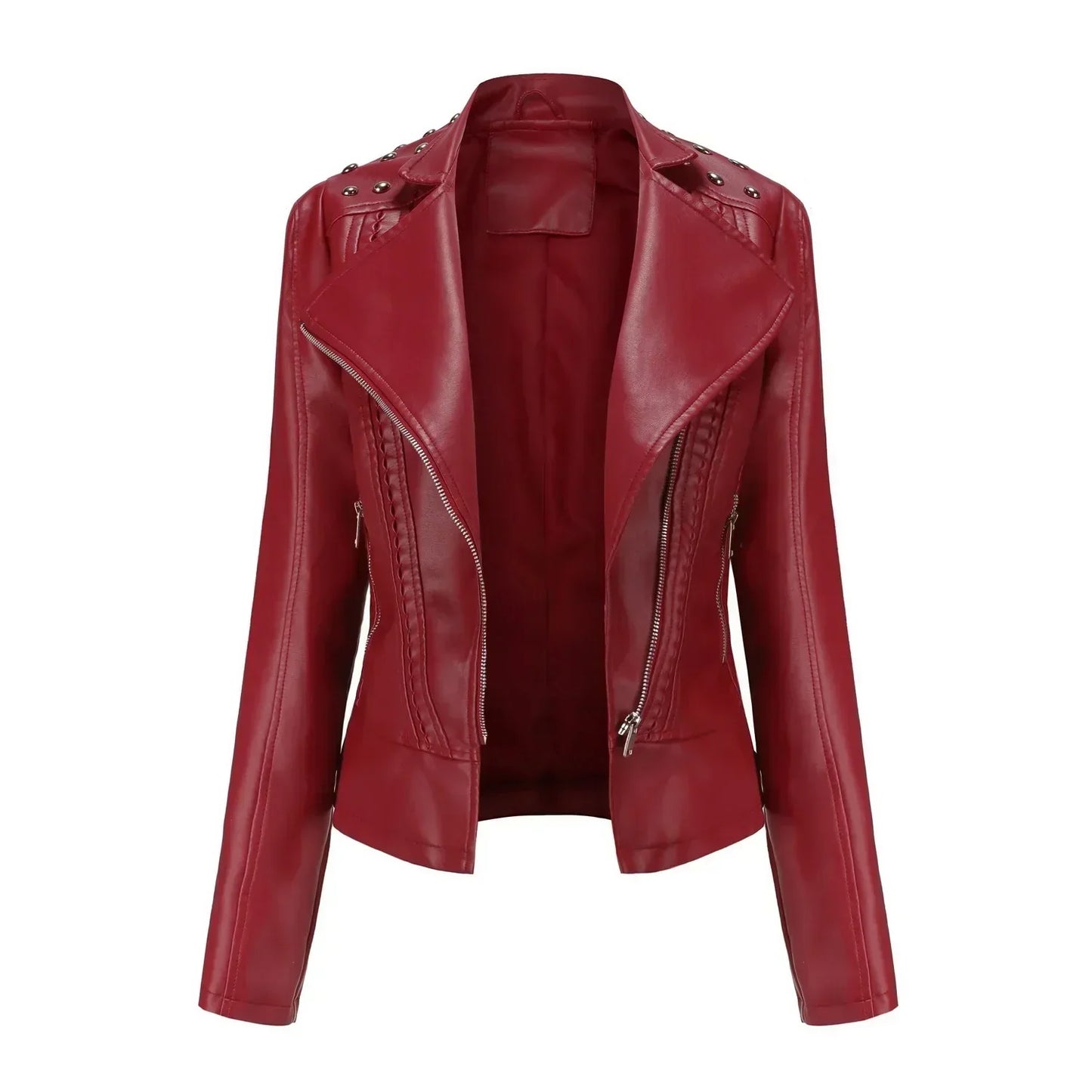 Street-wave Women Leather Motorcycle Jacket Vintage Purple Studded Shoulders Breathable Tailored Fit