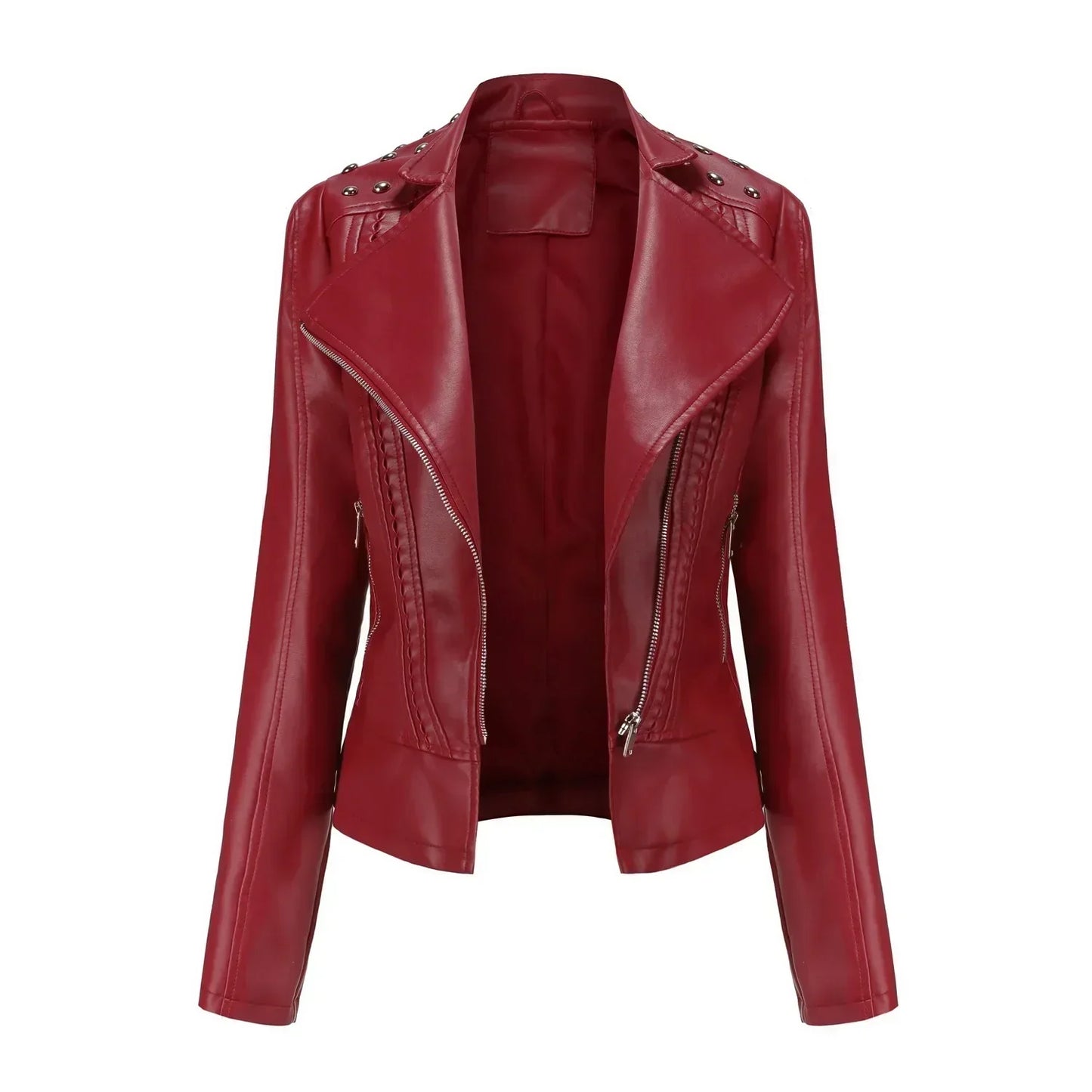 Streetwave Leather Look Jacket For Women With Studded Shoulders And Zip Cuffs Premium Style
