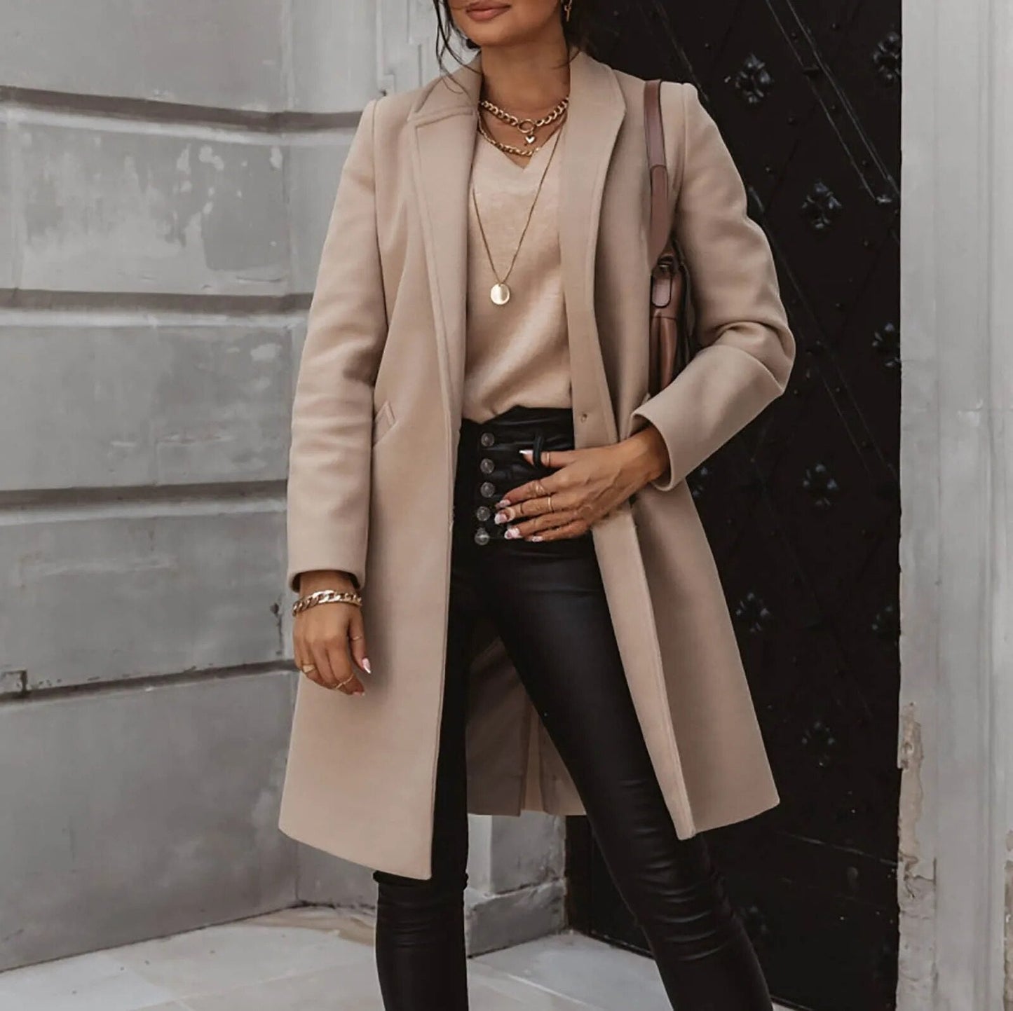 Street-wave Overcoat Women Wool Blend Tailored Fit Classic Notch Lapel Elegant Style