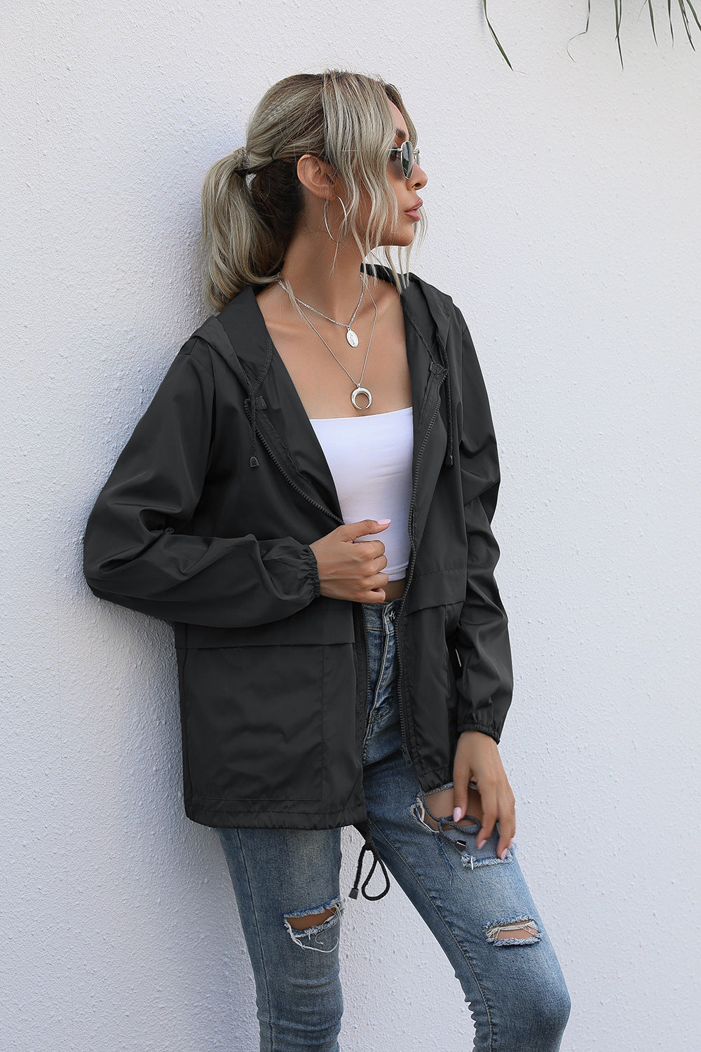 Street-wave Waterproof Womens Hooded Jacket Breathable Windproof Quick Dry Outdoor Coat