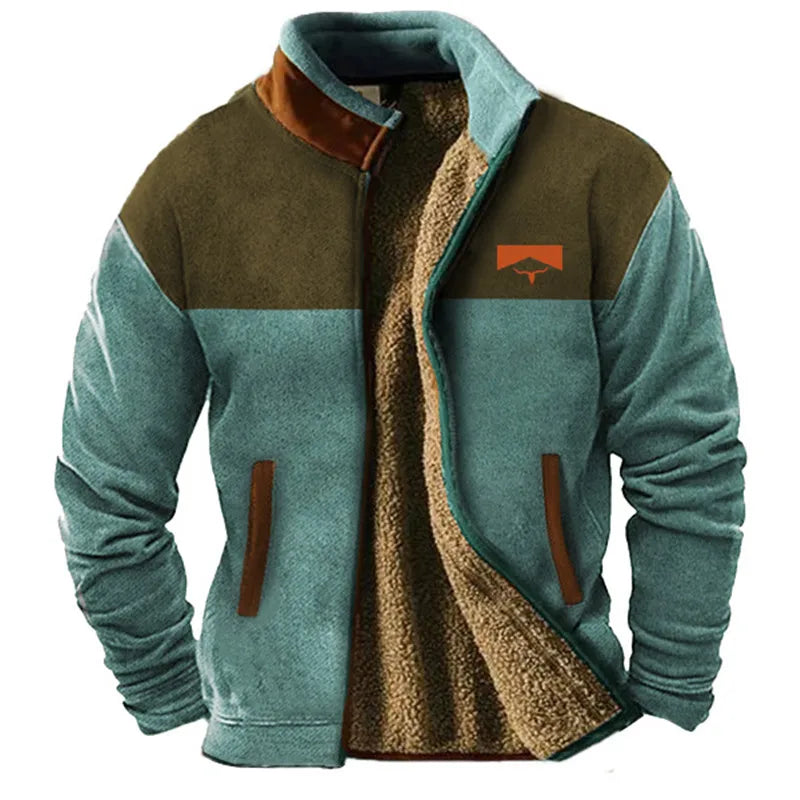 Sebastian Relaxed Fit Sherpa Lined Fleece Jacket For Men With Zipper And Pockets Color Block