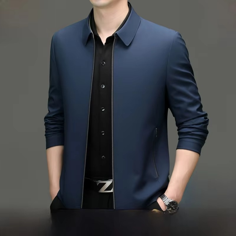 Street-Wave Mens Silk Blend Jacket Loose Fit With Straight Hemline For Effortless Polished Style