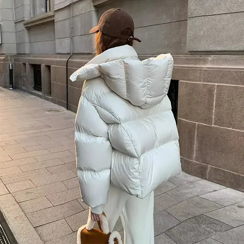 Street Wave Womens Puffer Jacket With High Collar Oversized Fit Warm Insulated Coat