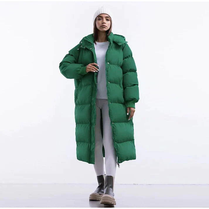 Street-wave Puffer Jacket For Women Cozy Warmth Plush Hood Stylish Winter Coat For Cold Weather