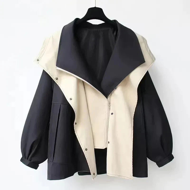 Street-wave Waterproof Women's Jacket With Elegant Overlay Collar For Stylish Outdoor Adventures