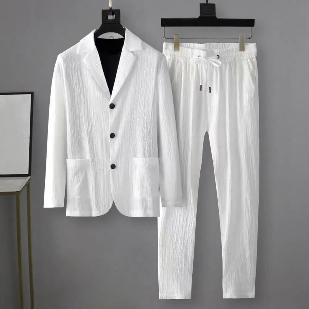 Street-wave Linen Suit Set For Men With Drawstring Pants Breathable Comfort And Effortless Modern Elegance