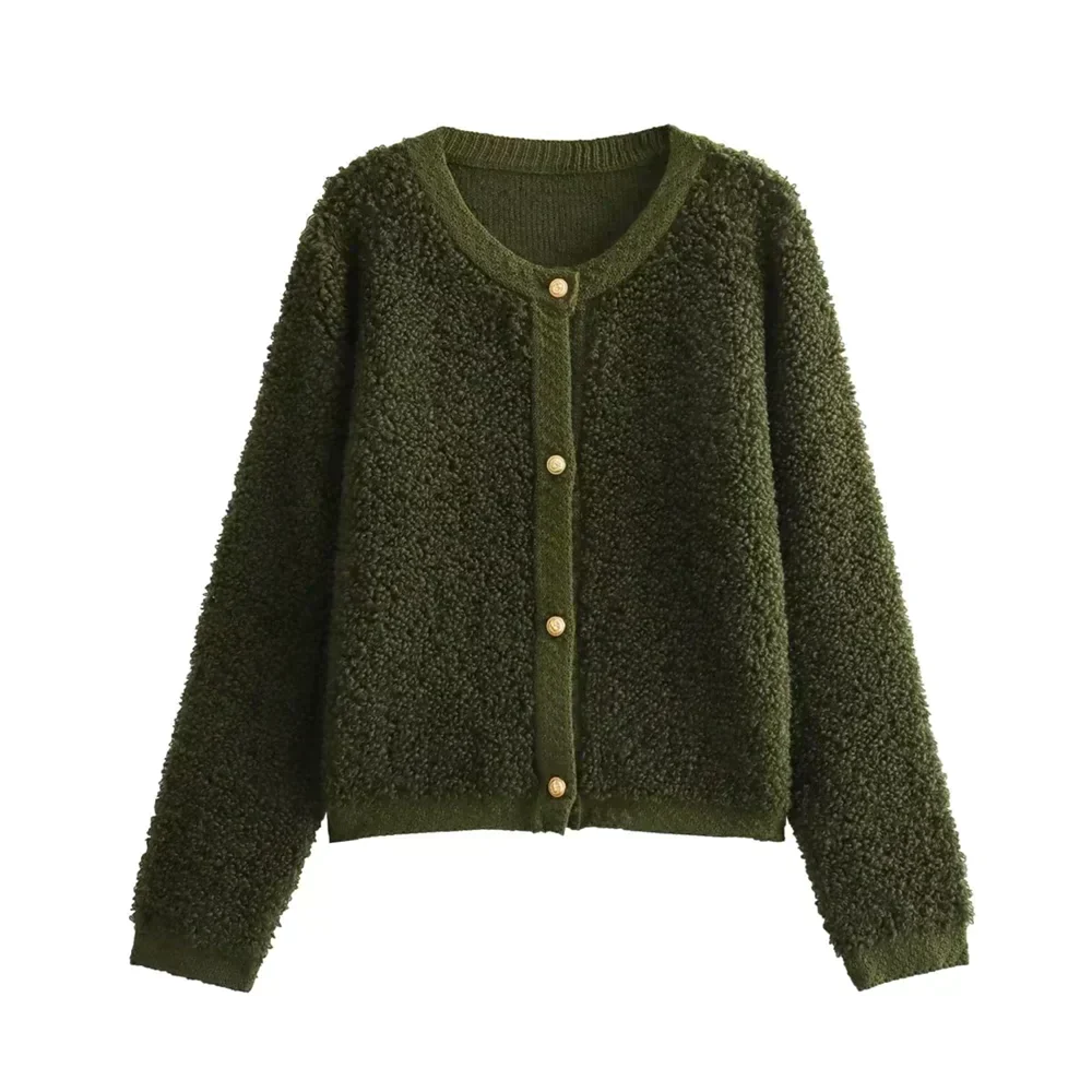 Street-Wave Teddy Cardigan Soft Boucle Knit For Women Cozy Warmth And Elegant Everyday Style