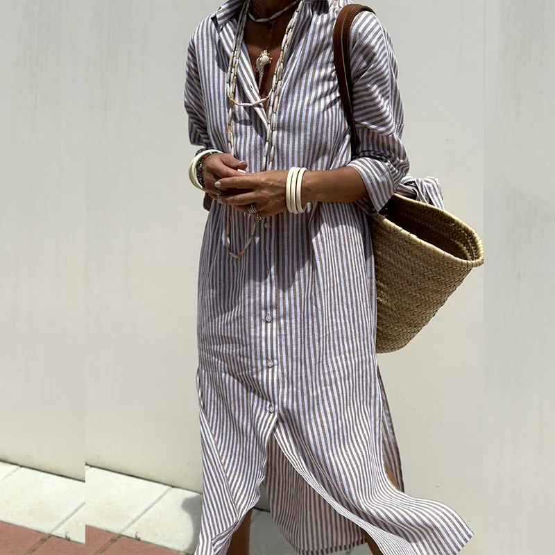 Striped Shirt Dress Rosie By Street Wave For Women Chic Flattering Silhouette With Modern Slit