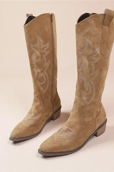 Street Wave Orthopedic Womens Knee High Cowboy Boots With Embroidered Detail For All Day Comfort