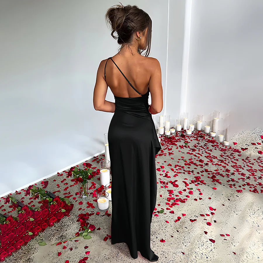 One Shoulder Satin Dress By Street-Wave For Women Elegant Evening Glamour