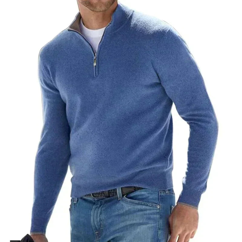 Street-Wave Polo Zip Up Knit Pullover For Men Italian Craftsmanship Cozy Modern Style