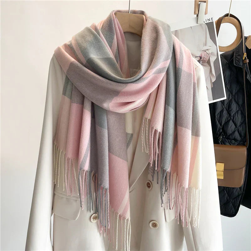 Ginevra Fringed Check Scarf | Full-Length Scarf