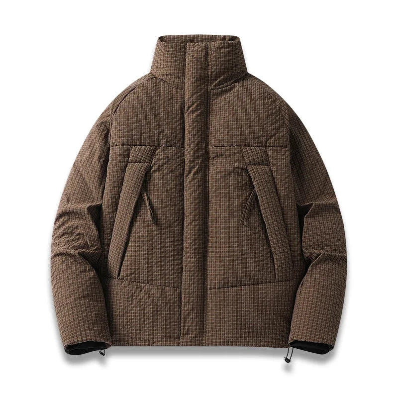 Street-Wave Subzero Quilted Parka for Men with Plaid Design Windproof Insulation and Warmth