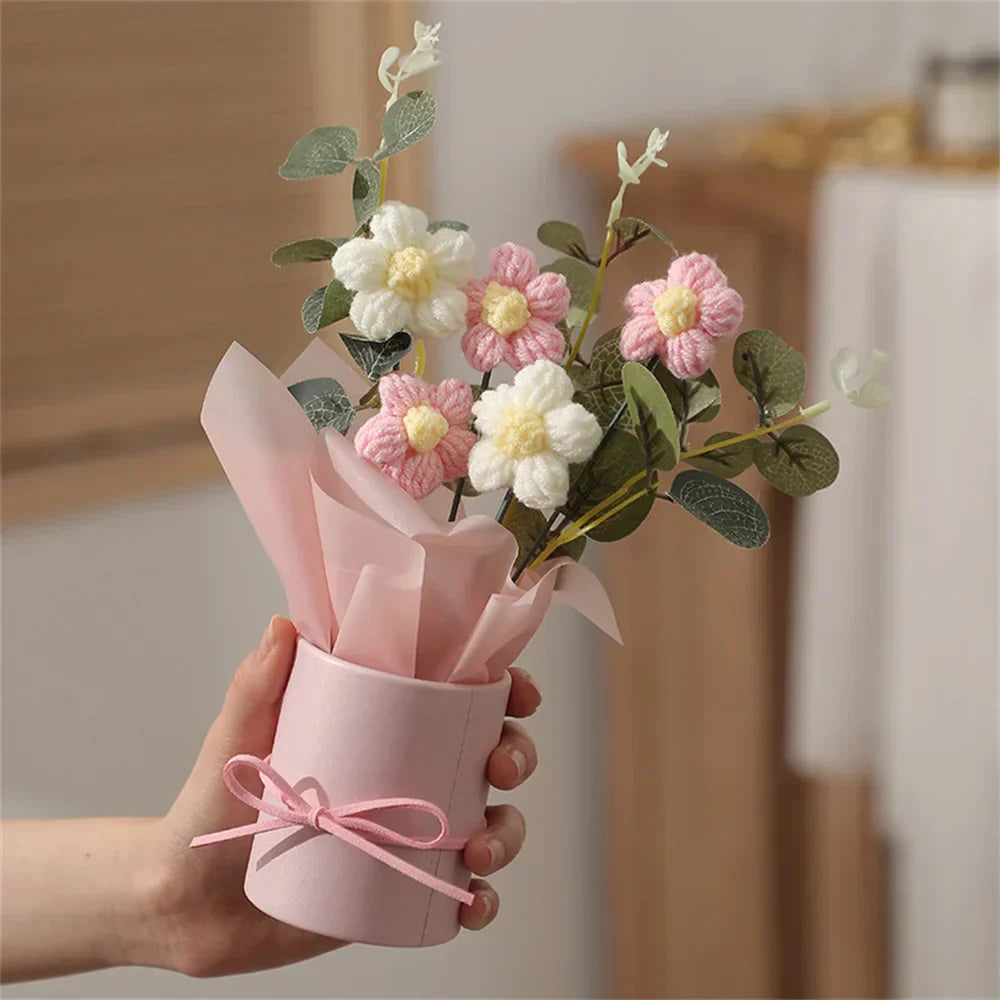 Velmora Knitted Flower Bouquet Handcrafted Plush Flowers Ultra Soft Texture Decor Gift