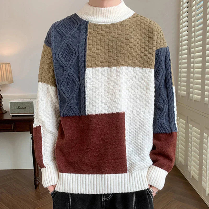 Street Wave Patchwork Cable Knit Sweater For Women Cozy Warmth Durable Winterwear