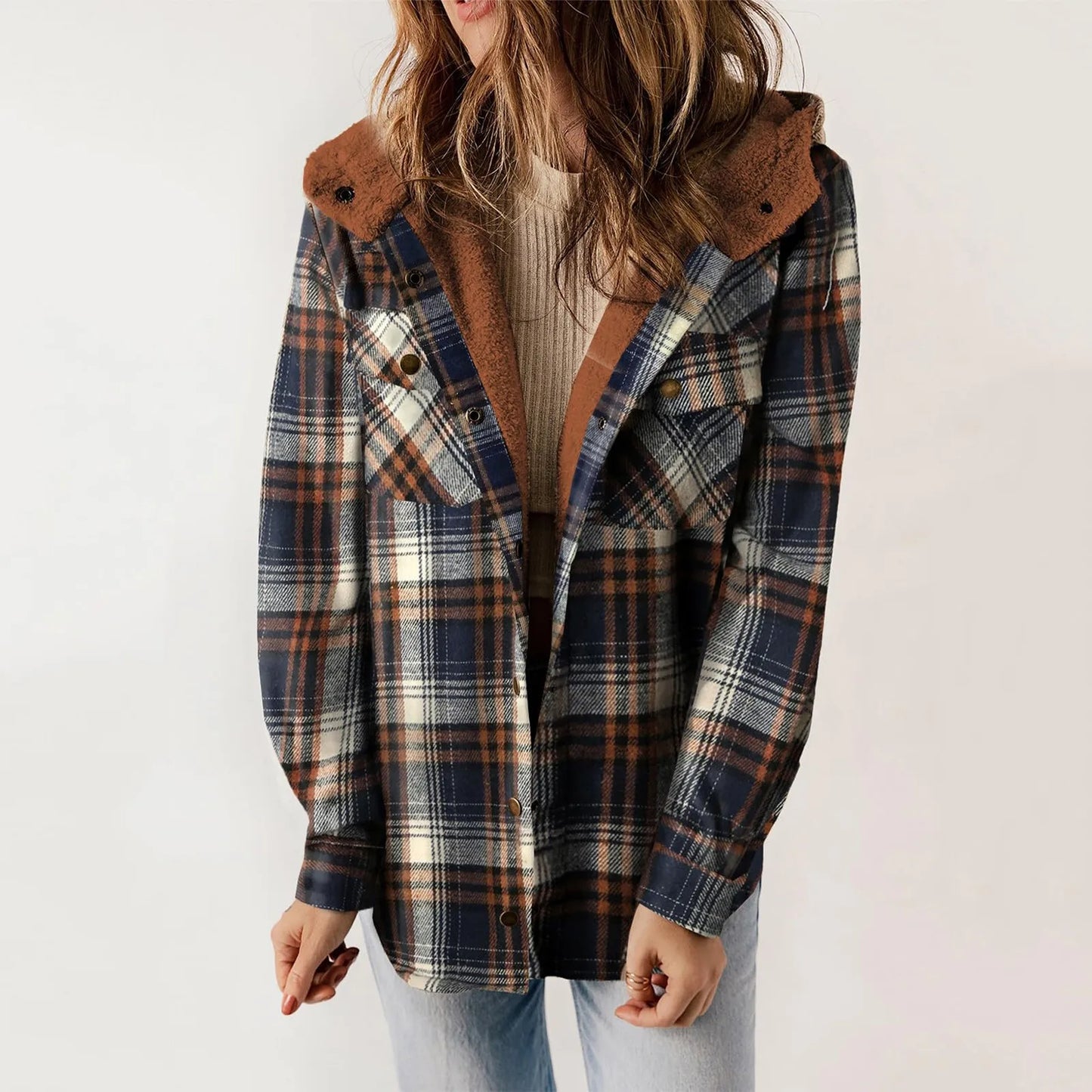 Streetwave Sherpa Shirt Jacket Beige Cozy Warm Flannel With Soft Lining For Women Outdoor Everyday