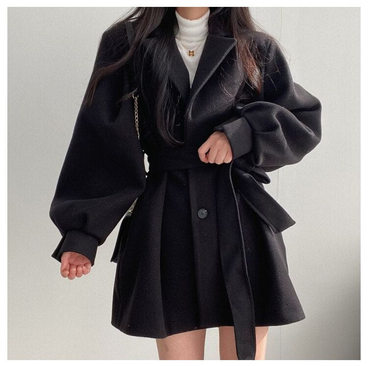 Street-wave Maricel Belted Coat for Women, Timeless Elegance, Mid-Length Chic Outerwear