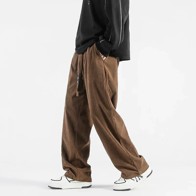 Street-Wave Metro Merit Corduroy Pants With Elastic Waistband Relaxed Straight Fit Durable Stitching