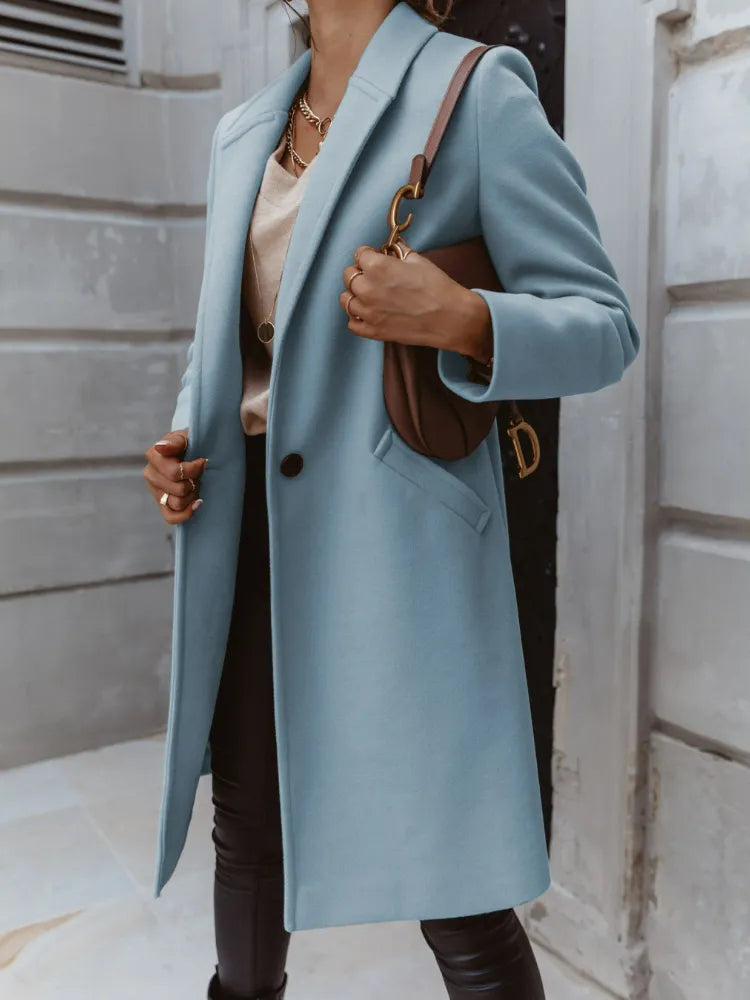 Street-wave Overcoat Women Wool Blend Tailored Fit Classic Notch Lapel Elegant Style