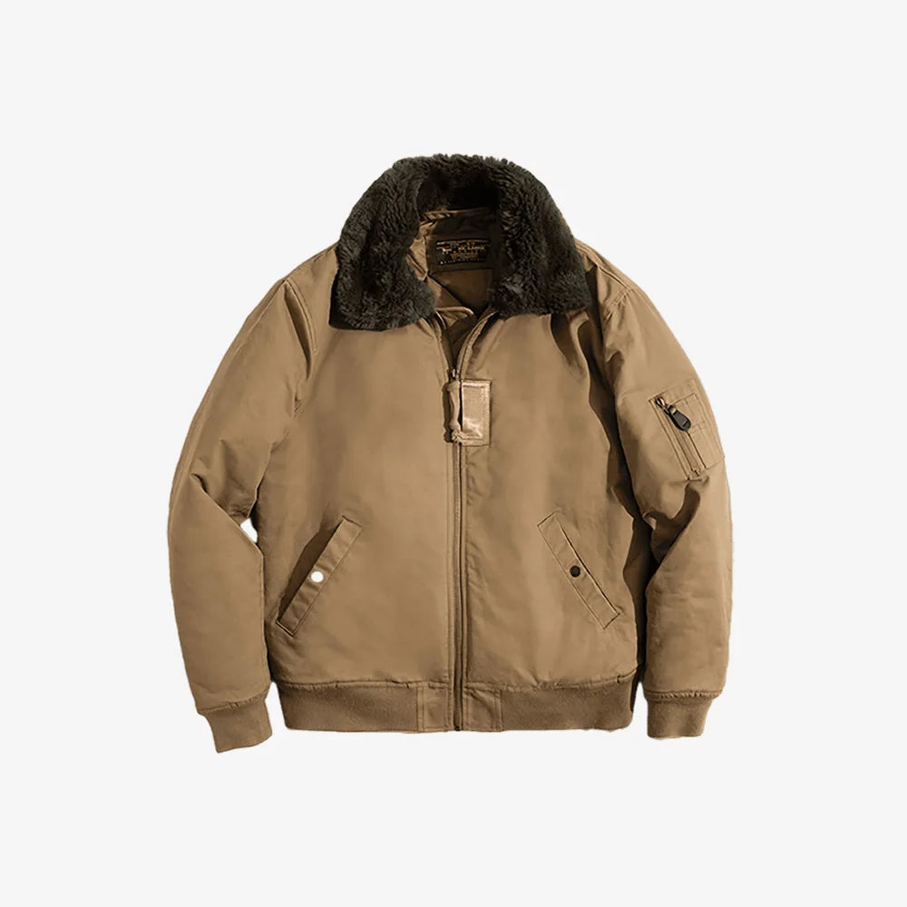 Street-Wave B15 Retro Bomber Jacket With Fleece Collar Wind Resistant Exterior And Premium Stitching