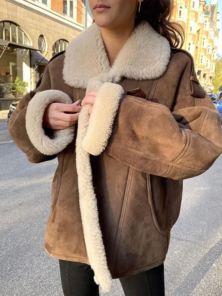 Street-wave Unisex Bomber Jacket With Wool Liner, Faux Suede, Fleece Warmth, Timeless Style