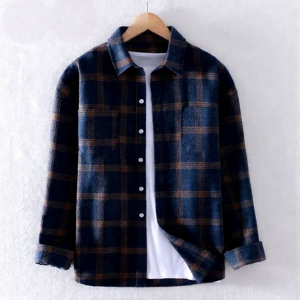 Street-Wave Mens Brushed Plaid Flannel Shirt Soft Cotton Casual Button Down Long Sleeve For Fall And Winter