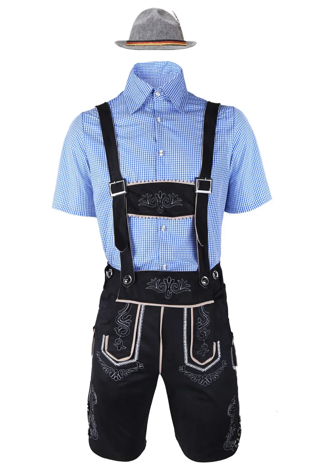 Street Wave Lederhosen Set For Men With Embroidered Shorts Shirt Hat Oktoberfest