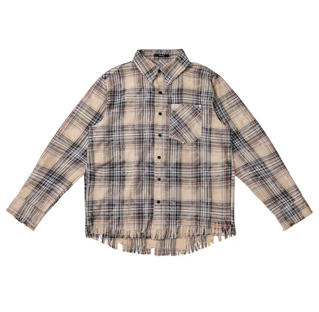 Frayed Hem Plaid Shirt