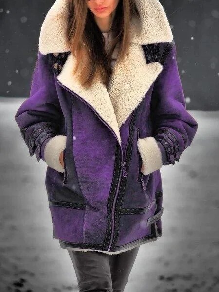 Street-Wave Women's Winter Coat With Oversized Shearling Collar And Front Pockets For Cold Weather