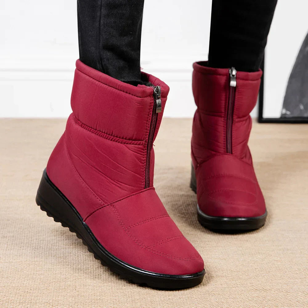 Street-Wave Plush Lined Waterproof Zip-Up Ankle Boots For Women Warm Winter Comfort