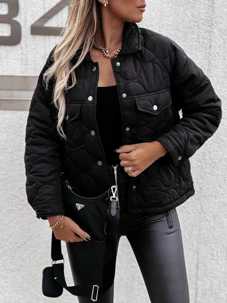 Street-Wave Puffer Jacket For Women - Quilted Insulated Cozy Warm Coat Trendy Everyday Wear