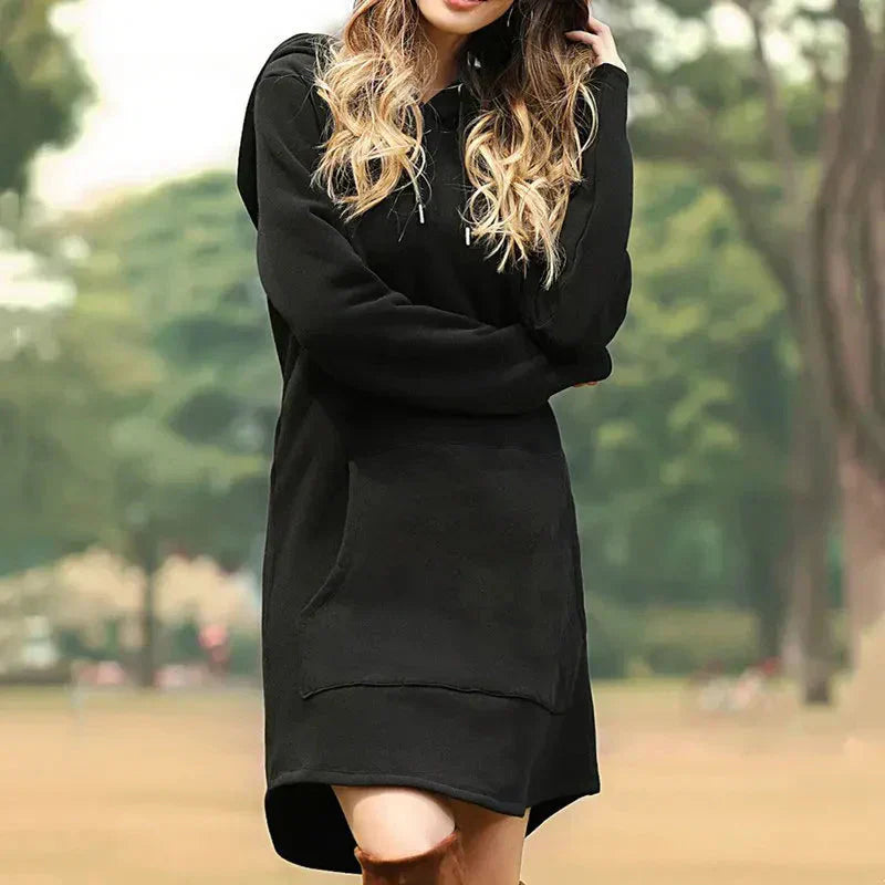 Streetwave Hooded Sweat Dress With Front Kangaroo Pocket For Women Cozy Casual Wear