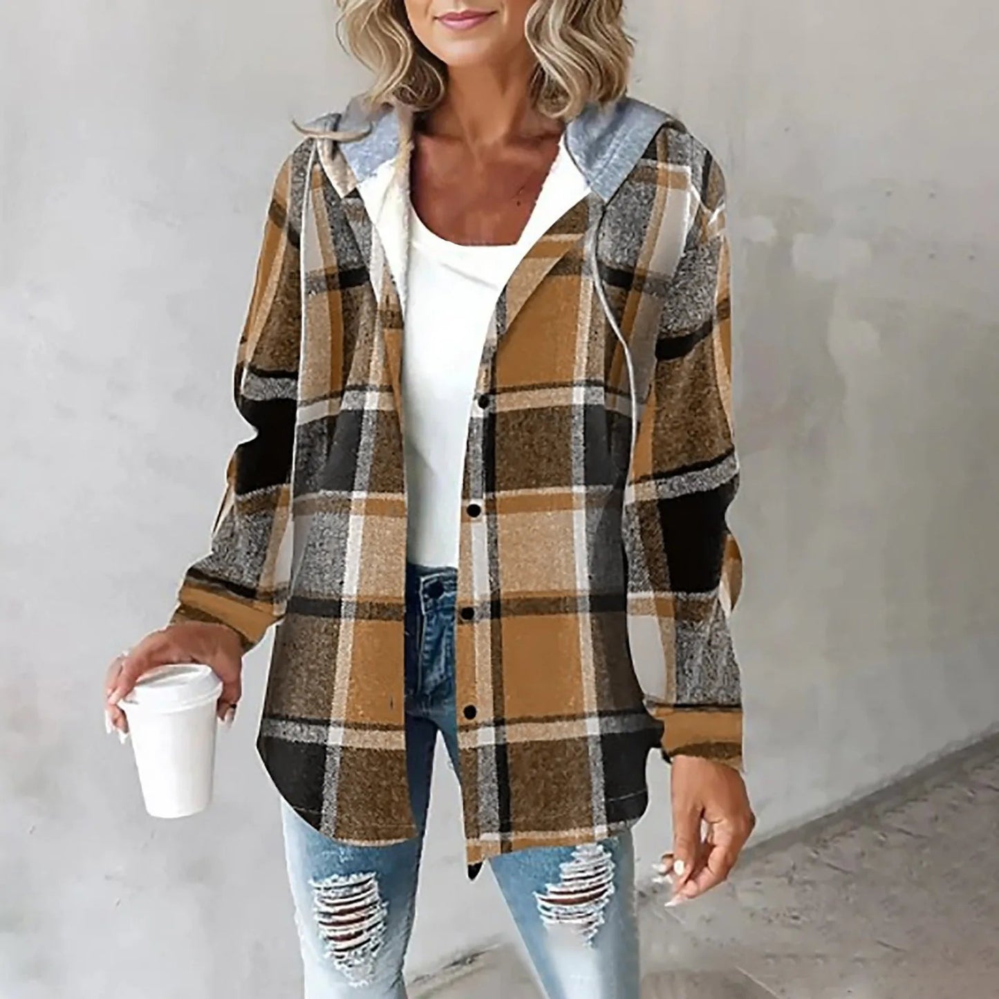 Women's Checkered Lined Cardigan with Soft Fabric and Cozy Fit